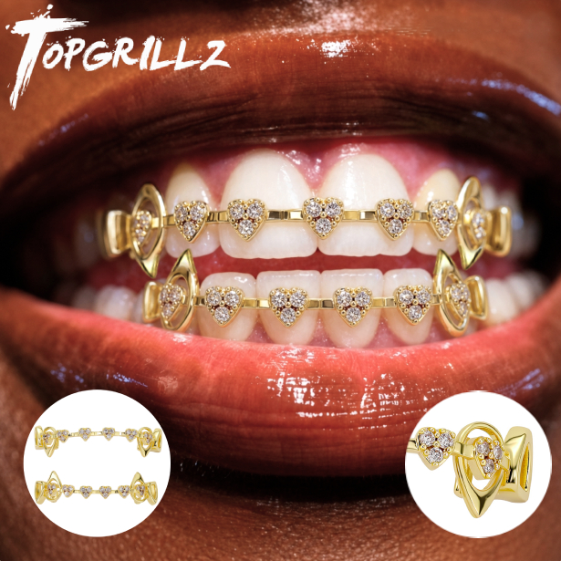 Body Jewelry Men - طقم تنانير أسنان TOPGRILLZ بتصميم قلب