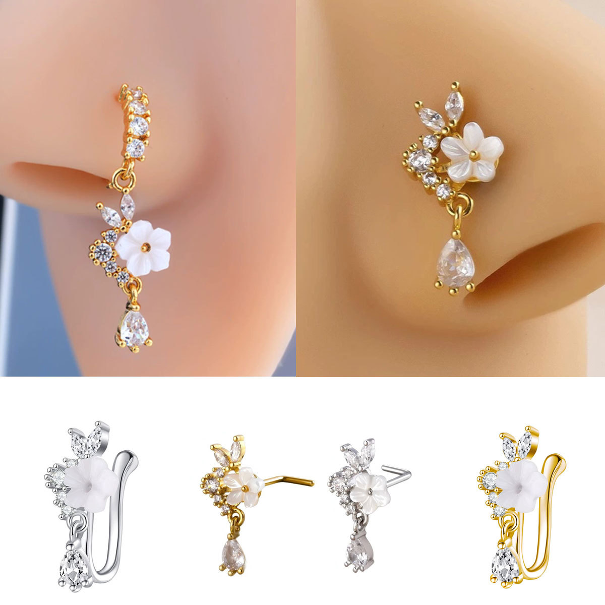 حلقة أنف ذهبية على شكل زهرة مع - مراجعة Body Jewelry Nose وسعره