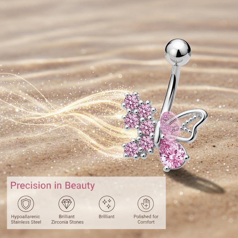 حلقات سرة على شكل فراشة وزهرة، - مراجعة Body Jewelry Tunnels وسعره